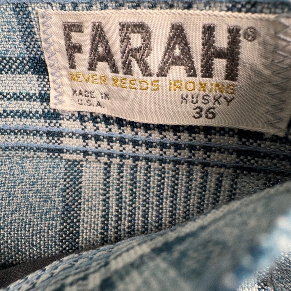 VTG Farah Plaid Trouser Men 34x28 (Tagged 36H) Blue USA Preppy Golf Grandpa Core - Picture 4 of 10
